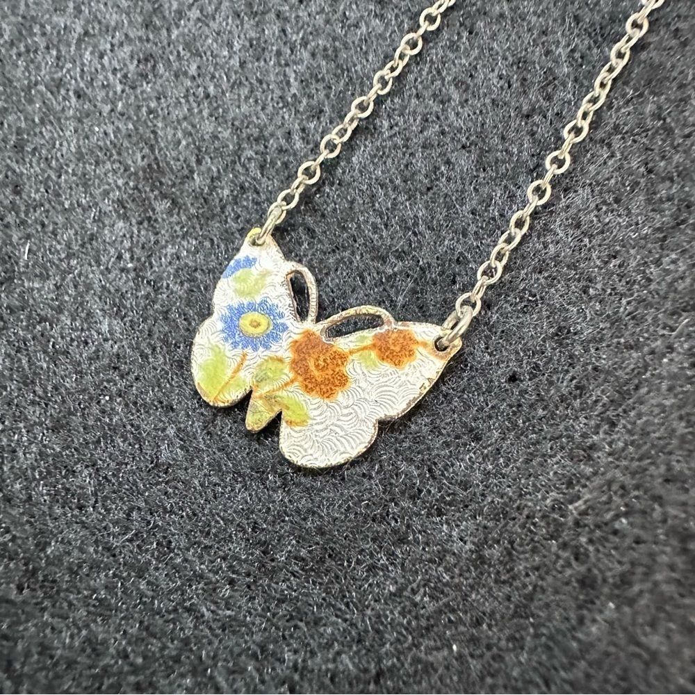 Vintage 1970s Y2K Silver Butterfly Collar Necklace Hippie Boho Vibes 18 cm